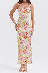 Ärmelloses Maxi-Bodycon-Kleid mit Blumenmuster und Trägern